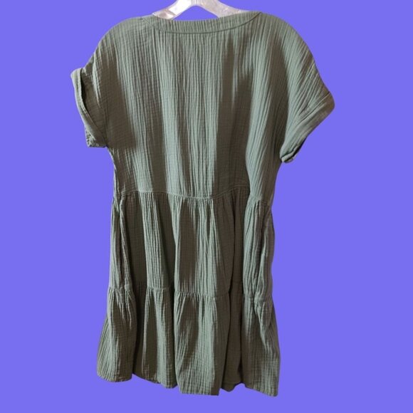 Madewell Cuff Sleeves Gauze Button-Front Tiered Mini Dress Sage Green Xsmall - Picture 2 of 13